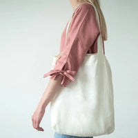 French Dew Retting Linen 100% Pure Hemp Supermarket Environmental Cloth Bag Carrier Foldable Portable Shopping Bag Women - Chic Cart