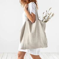 French Dew Retting Linen 100% Pure Hemp Supermarket Environmental Cloth Bag Carrier Foldable Portable Shopping Bag Women - Chic Cart