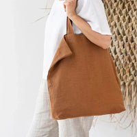 French Dew Retting Linen 100% Pure Hemp Supermarket Environmental Cloth Bag Carrier Foldable Portable Shopping Bag Women - Chic Cart