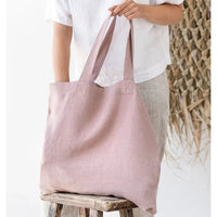 French Dew Retting Linen 100% Pure Hemp Supermarket Environmental Cloth Bag Carrier Foldable Portable Shopping Bag Women - Chic Cart