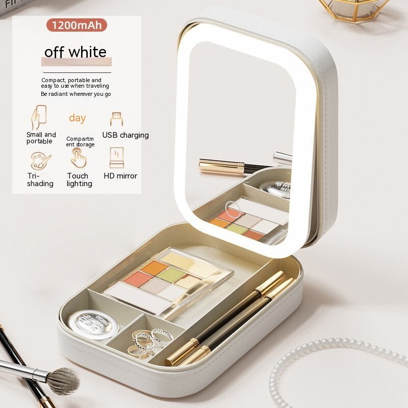 Makeup Storage Box With LED Light Mirror Portable Travel Makeup Cosmetics Storage Box Touch Light Storage Organizer - Chic Cart