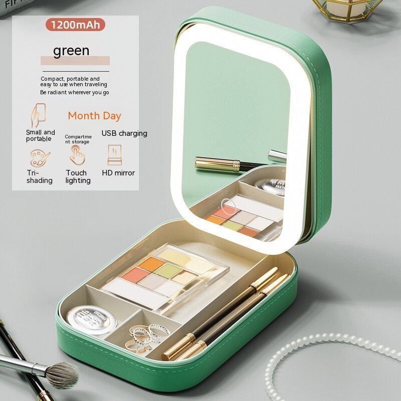 Makeup Storage Box With LED Light Mirror Portable Travel Makeup Cosmetics Storage Box Touch Light Storage Organizer - Chic Cart
