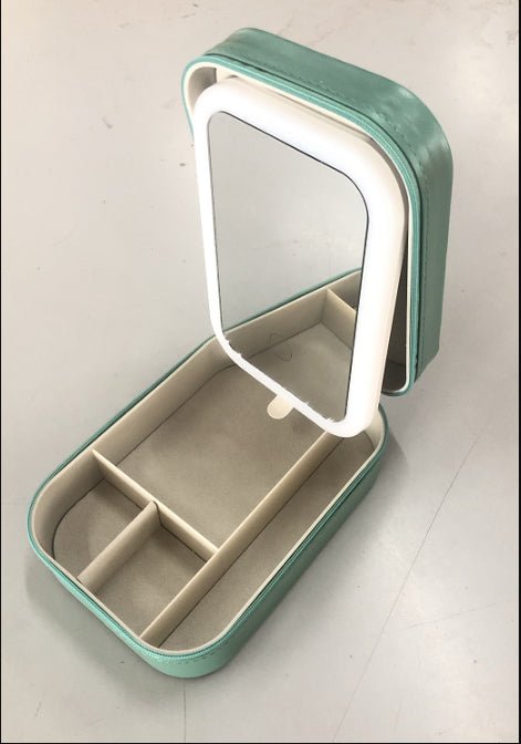 Makeup Storage Box With LED Light Mirror Portable Travel Makeup Cosmetics Storage Box Touch Light Storage Organizer - Chic Cart