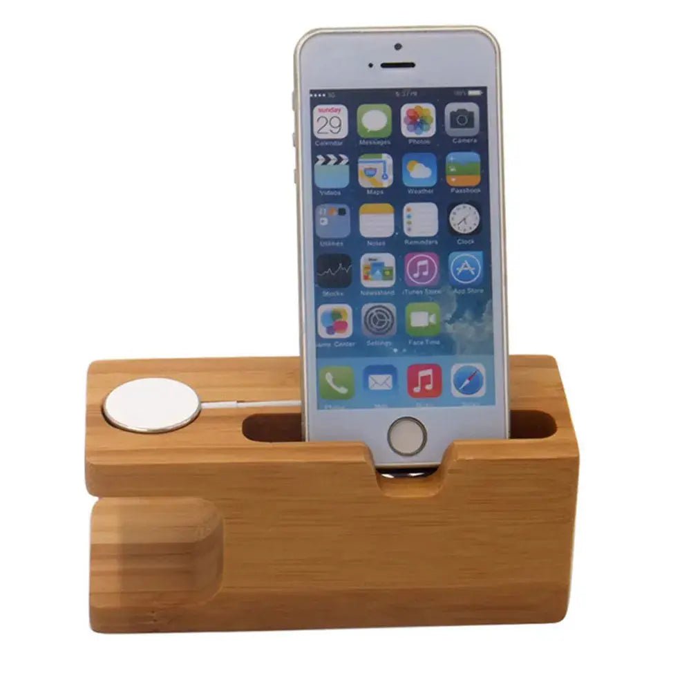 Wooden Charging Dock Station for Mobile Phone Holder Stand Bamboo Charger Stand Base For Apple Watch series and For iphone - Chic Cart