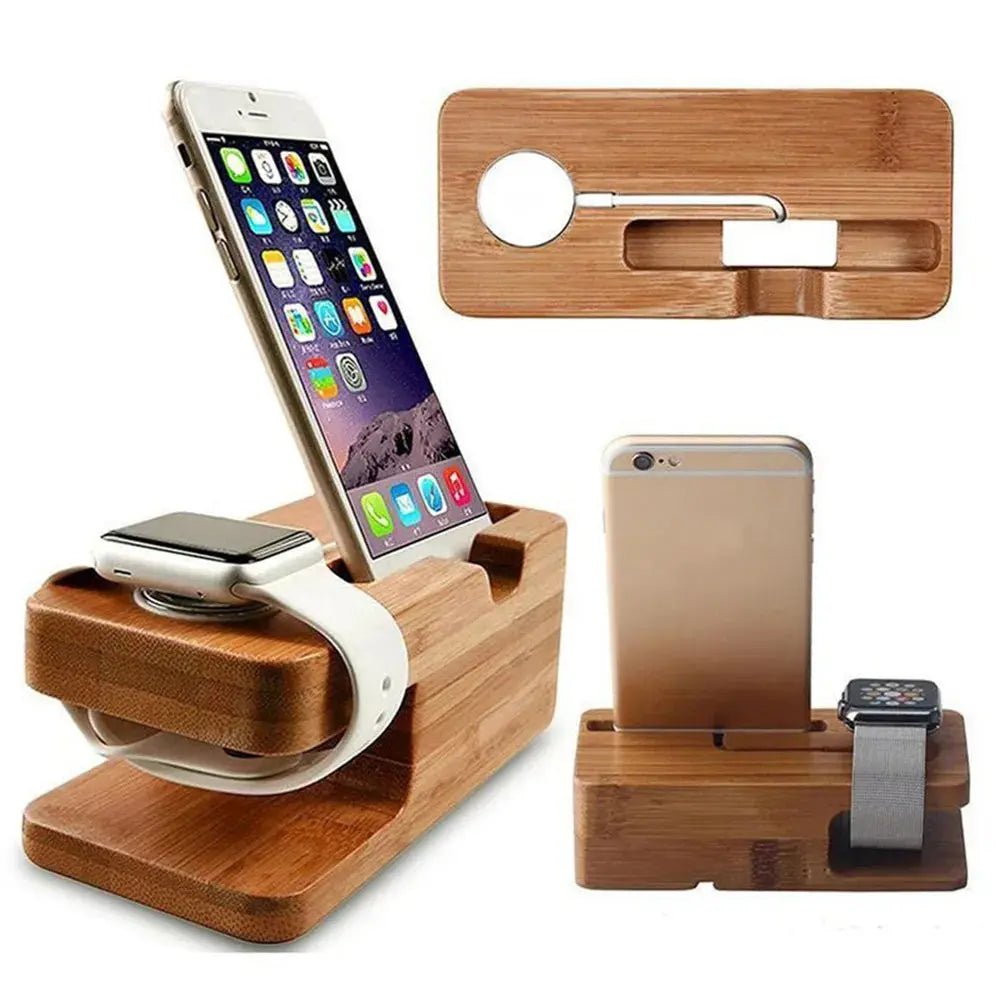 Wooden Charging Dock Station for Mobile Phone Holder Stand Bamboo Charger Stand Base For Apple Watch series and For iphone - Chic Cart
