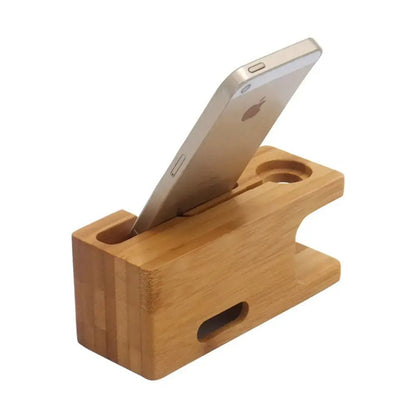 Wooden Charging Dock Station for Mobile Phone Holder Stand Bamboo Charger Stand Base For Apple Watch series and For iphone - Chic Cart