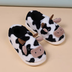 Women's Slippers Home Plush Cartoon Cow Designer Shoes Girls Cute Winter Fluffy Slippers Flats Warm Casual Fur Slides Large Size - Chic Cart