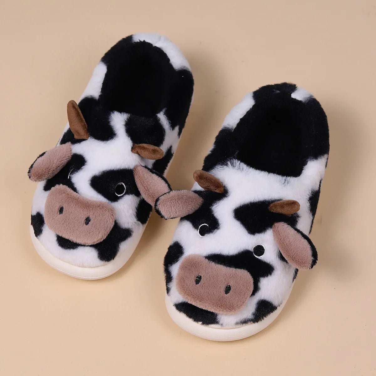 Women's Slippers Home Plush Cartoon Cow Designer Shoes Girls Cute Winter Fluffy Slippers Flats Warm Casual Fur Slides Large Size - Chic Cart