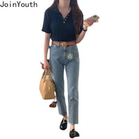 Knitted Woman Tshirts 2024 Ropa Mujer Turndown Collar Short Sleeve White Tees Fashion Ribbed Casual T Shirt Tunic Korean Tops - Chic Cart