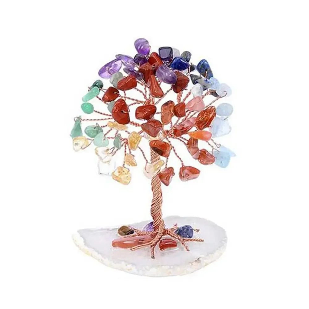 Crystal Money Tree Copper Wire Wrapped W/ Agate Slice Base Fluorite Gemstones Feng Shui Super Mini Trees Home Decor - Chic Cart