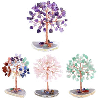 Crystal Money Tree Copper Wire Wrapped W/ Agate Slice Base Fluorite Gemstones Feng Shui Super Mini Trees Home Decor - Chic Cart