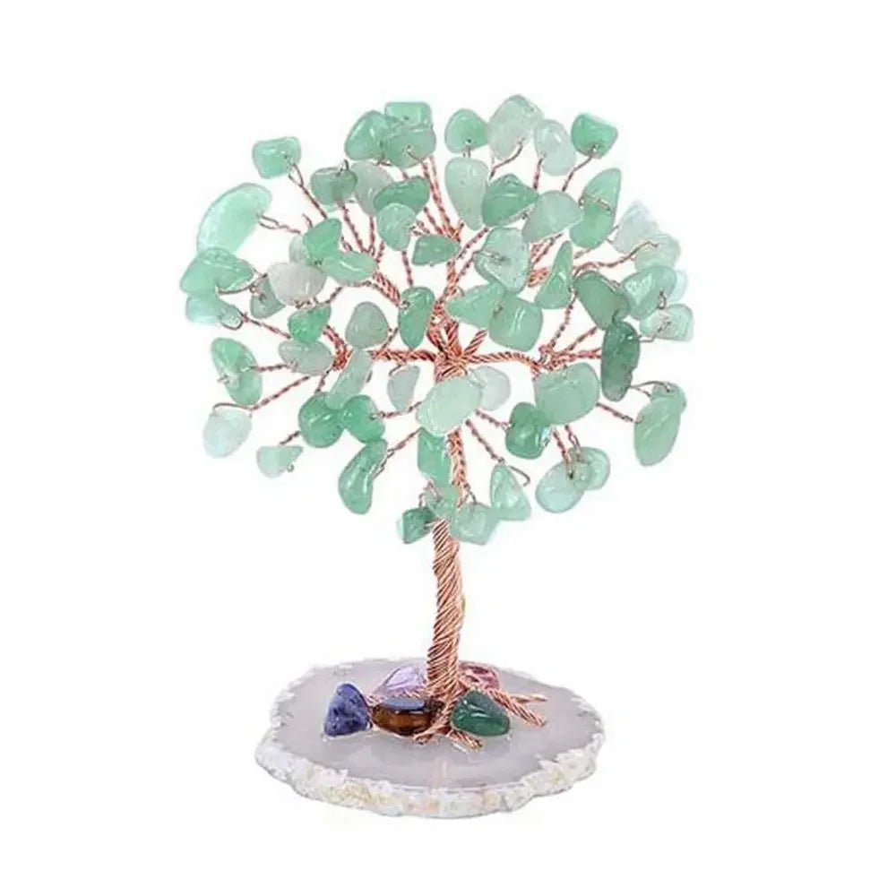 Crystal Money Tree Copper Wire Wrapped W/ Agate Slice Base Fluorite Gemstones Feng Shui Super Mini Trees Home Decor - Chic Cart