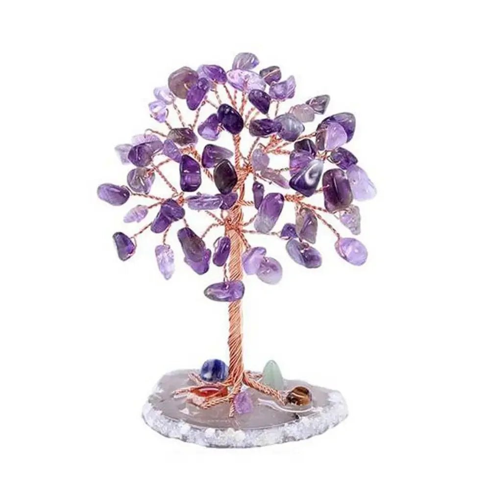 Crystal Money Tree Copper Wire Wrapped W/ Agate Slice Base Fluorite Gemstones Feng Shui Super Mini Trees Home Decor - Chic Cart