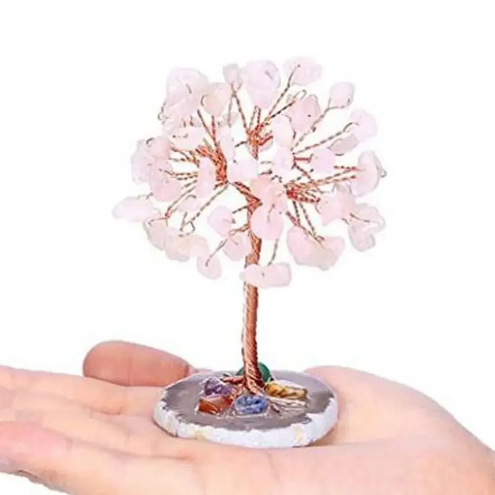 Crystal Money Tree Copper Wire Wrapped W/ Agate Slice Base Fluorite Gemstones Feng Shui Super Mini Trees Home Decor - Chic Cart