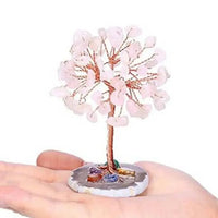 Crystal Money Tree Copper Wire Wrapped W/ Agate Slice Base Fluorite Gemstones Feng Shui Super Mini Trees Home Decor - Chic Cart