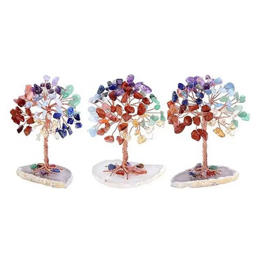 Crystal Money Tree Copper Wire Wrapped W/ Agate Slice Base Fluorite Gemstones Feng Shui Super Mini Trees Home Decor - Chic Cart