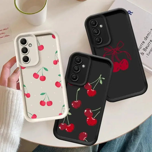 Ins Korean Cherry Bowknot Phone Case For Samsung S24ultra 5G A14 15 S21 22 23 A 25 35 52 53 54 55 S24 Plus Cute Y2K Phone Cases - Chic Cart