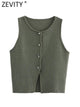 Zevity Women Fashion Sleeveless Buttons Hem Split Knitting Short Blouse Female Basic Slim Shirts Blusas Chic Crop Tops LS6236 - Chic Cart
