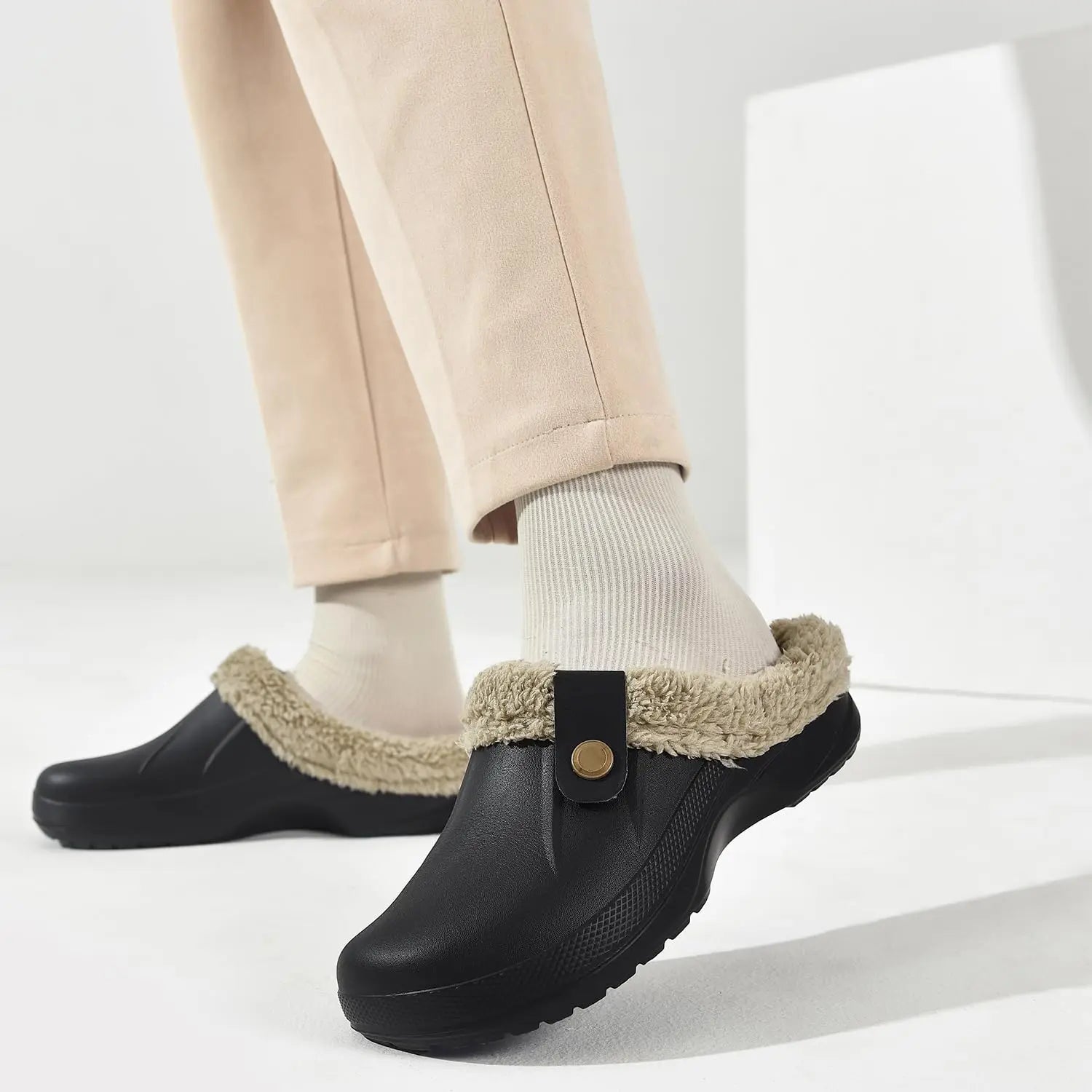 Crestar Women and Men Fur Lined Clogs Memory Foam Warm Fuzzy Slippers New Winter Waterproof Indoor Outdoor Comfortable Slippers - Chic Cart