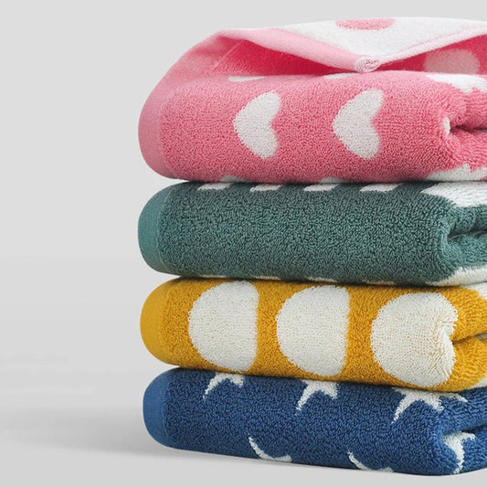 Retro Cotton Towel Dots Stars Striped Heart Pattern Soft Face Towel Super Absorbent Thick Hand Towels for Bathroom Kids Adults - Chic Cart