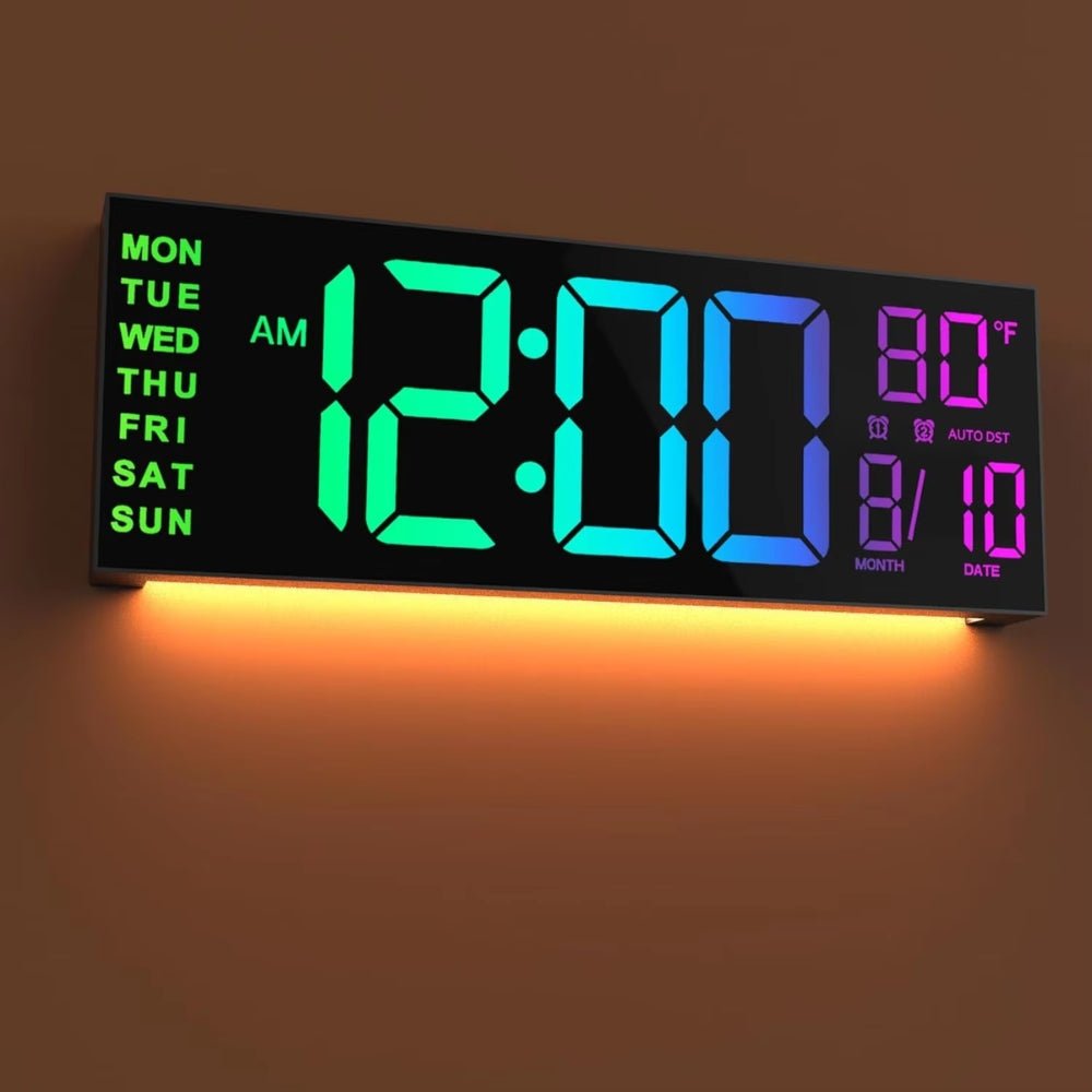 Large Digital Wall Clock with Remote Control 8 RGB Colors Digital Alarm Clock - Chic Cart