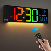 Large Digital Wall Clock with Remote Control 8 RGB Colors Digital Alarm Clock - Chic Cart
