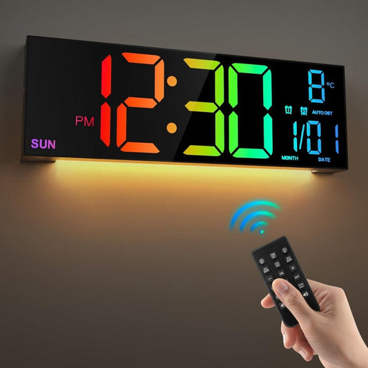 Large Digital Wall Clock with Remote Control 8 RGB Colors Digital Alarm Clock - Chic Cart