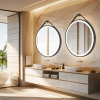 Round Bathroom Lighted Mirror With Touch Sensor Black Framed Mirror with LED Lights - Chic Cart