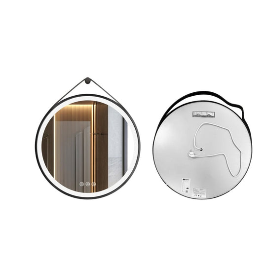 Round Bathroom Lighted Mirror With Touch Sensor Black Framed Mirror with LED Lights - Chic Cart