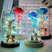 LED Glass Dome LED Enchanted Galaxy Rose with Fairy Lights in Dome - Chic Cart