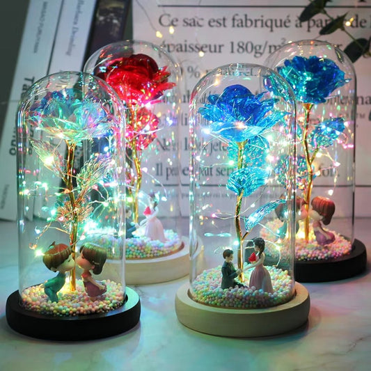 LED Glass Dome LED Enchanted Galaxy Rose with Fairy Lights in Dome - Chic Cart