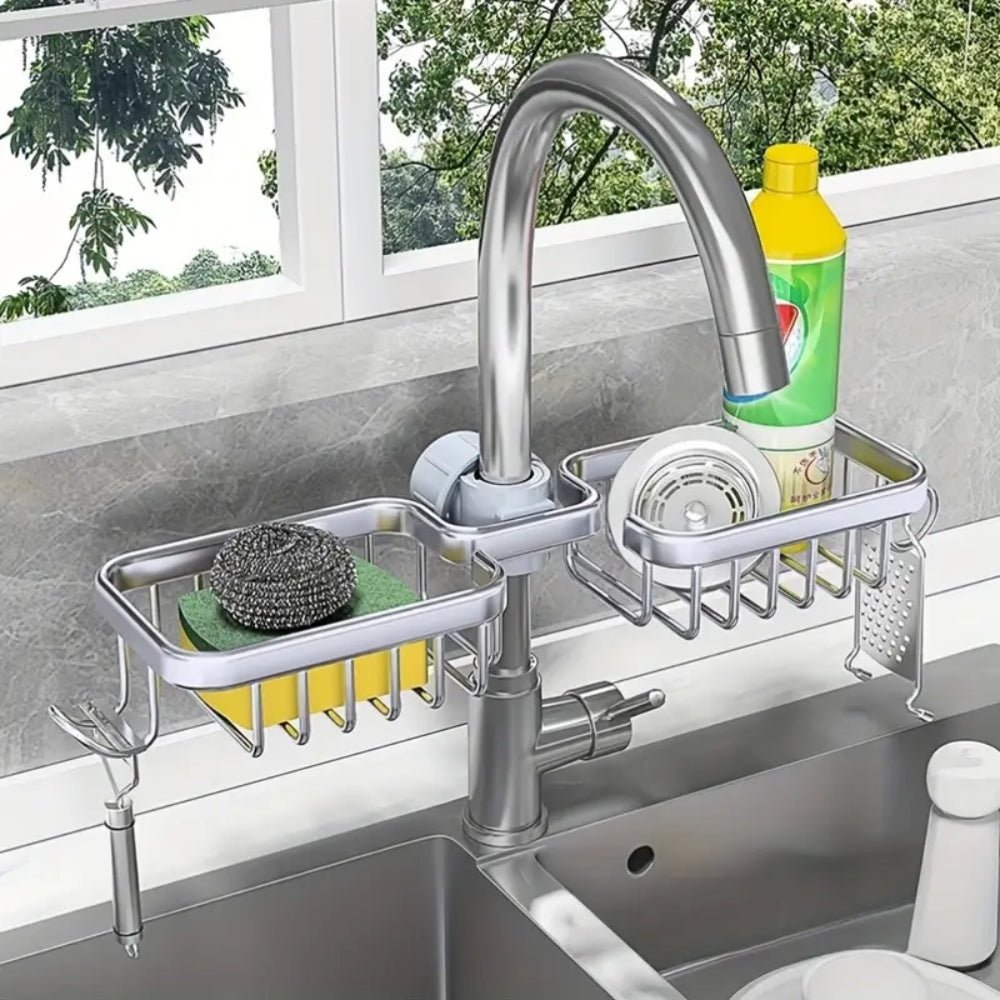 Kitchen Space Aluminum Sink Drain Rack Sponge Storage Faucet - Chic Cart