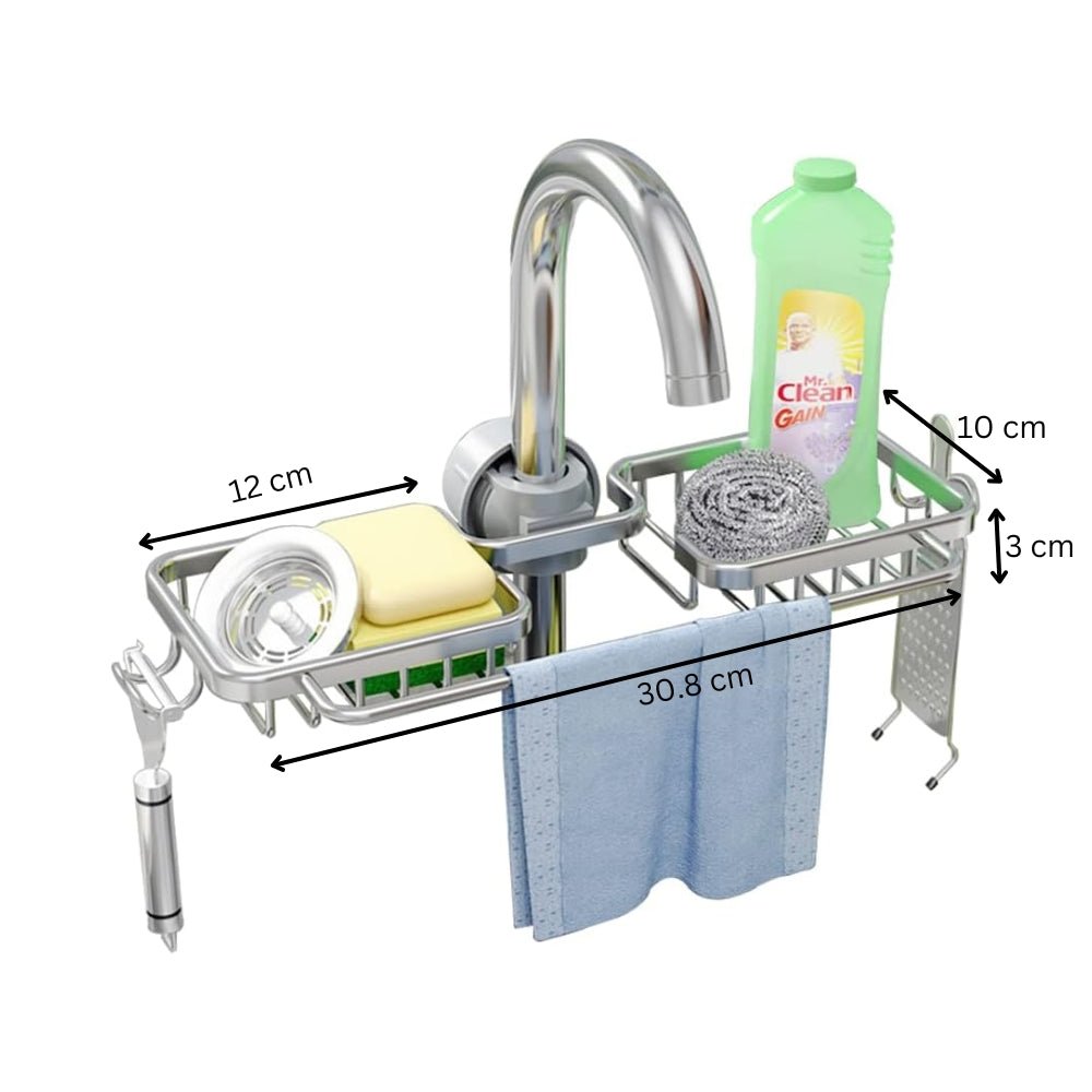 Kitchen Space Aluminum Sink Drain Rack Sponge Storage Faucet - Chic Cart