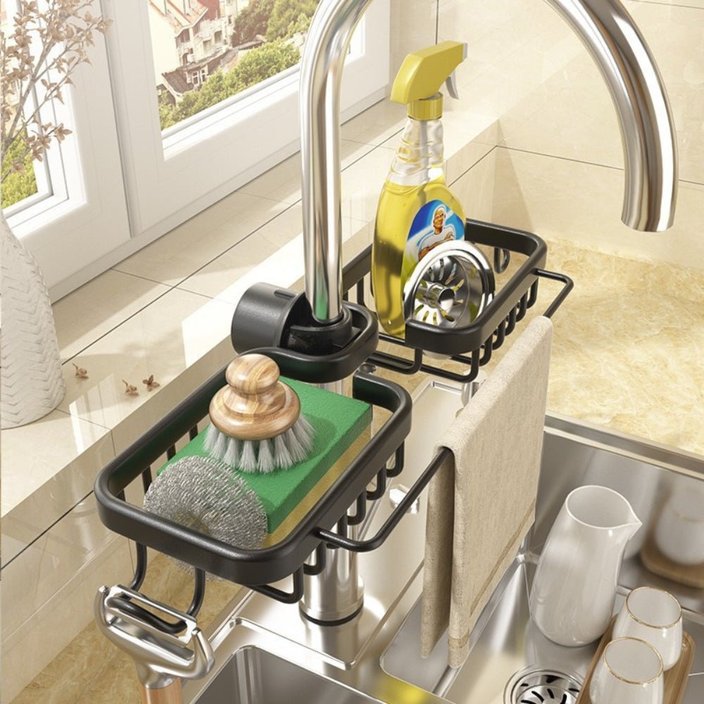 Kitchen Space Aluminum Sink Drain Rack Sponge Storage Faucet - Chic Cart