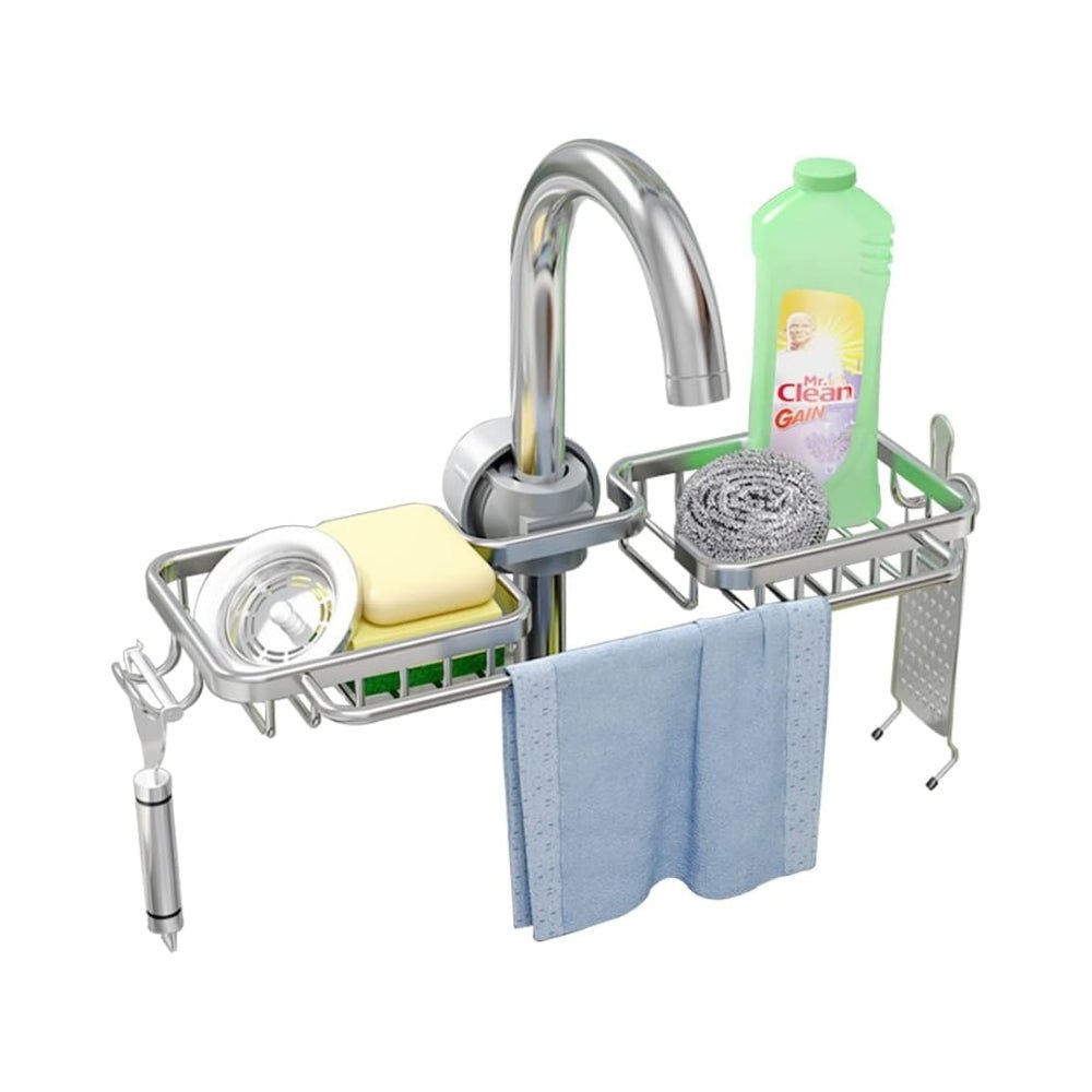 Kitchen Space Aluminum Sink Drain Rack Sponge Storage Faucet - Chic Cart