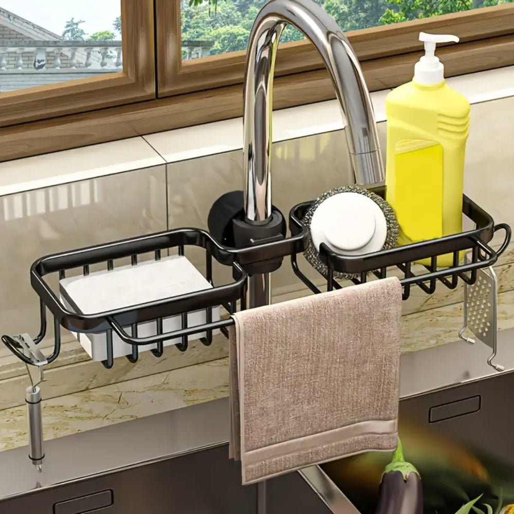 Kitchen Space Aluminum Sink Drain Rack Sponge Storage Faucet - Chic Cart