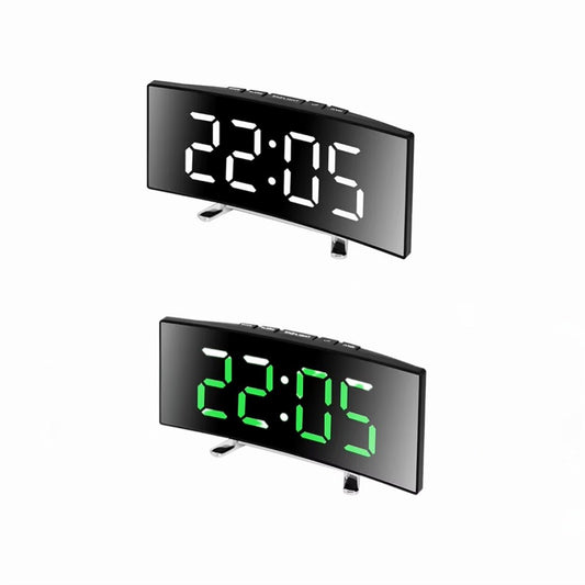 Modern Curved LED Mirror Alarm Clock - Chic Cart