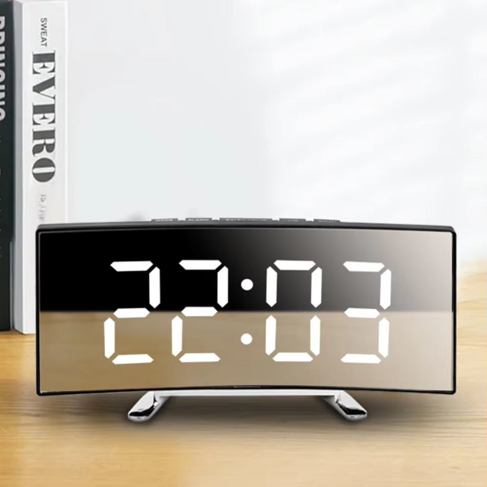 Modern Curved LED Mirror Alarm Clock - Chic Cart