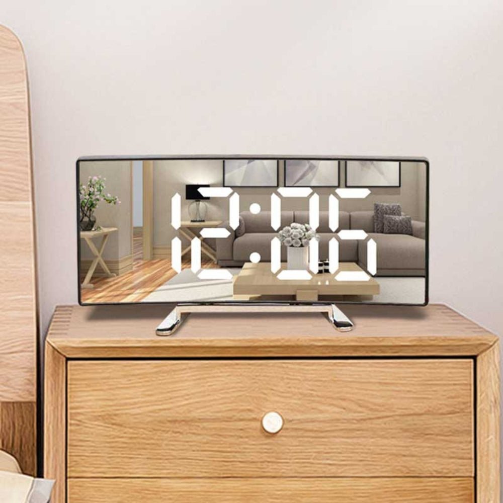 Modern Curved LED Mirror Alarm Clock - Chic Cart