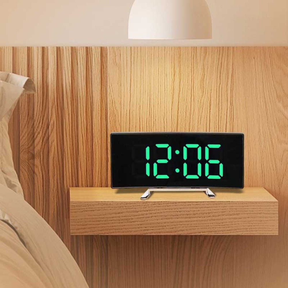 Modern Curved LED Mirror Alarm Clock - Chic Cart