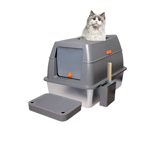 Enclosed Cat Litter Box Front Top Exit Cat Toilet Boxes with Lid - Chic Cart