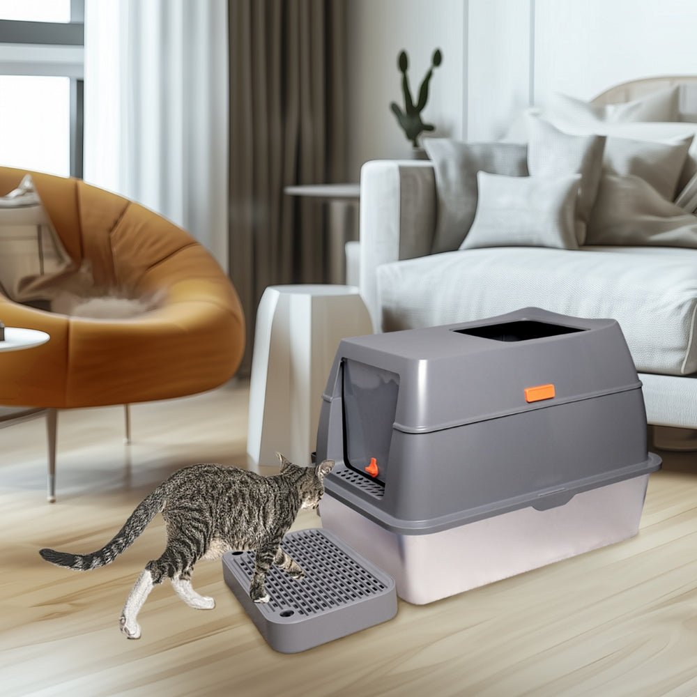 Enclosed Cat Litter Box Front Top Exit Cat Toilet Boxes with Lid - Chic Cart
