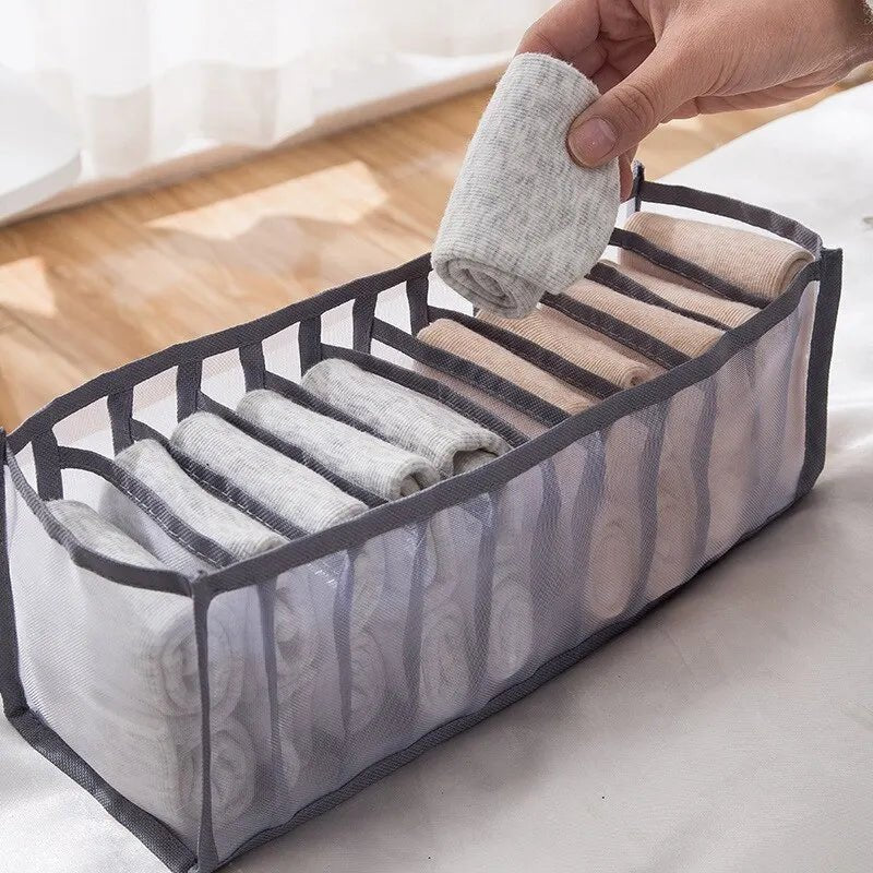 6/7/11 Foldable Underwear Underwear Socks Organizer With Dividers Clothes Storage Box Breathable Mesh Bag For Wardrobe - Chic Cart