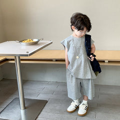 Children's Summer Clothing Boys Sleeveless Vest Outer Wear Shorts Two - piece Set - Chic Cart