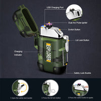 Waterproof USB Charging Electric Lighter Dual Arc Lighter Flameless Plasma Lighter Outdoor Hiking Camping Smoking Accessories - Chic Cart