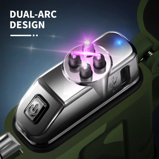 Waterproof USB Charging Electric Lighter Dual Arc Lighter Flameless Plasma Lighter Outdoor Hiking Camping Smoking Accessories - Chic Cart