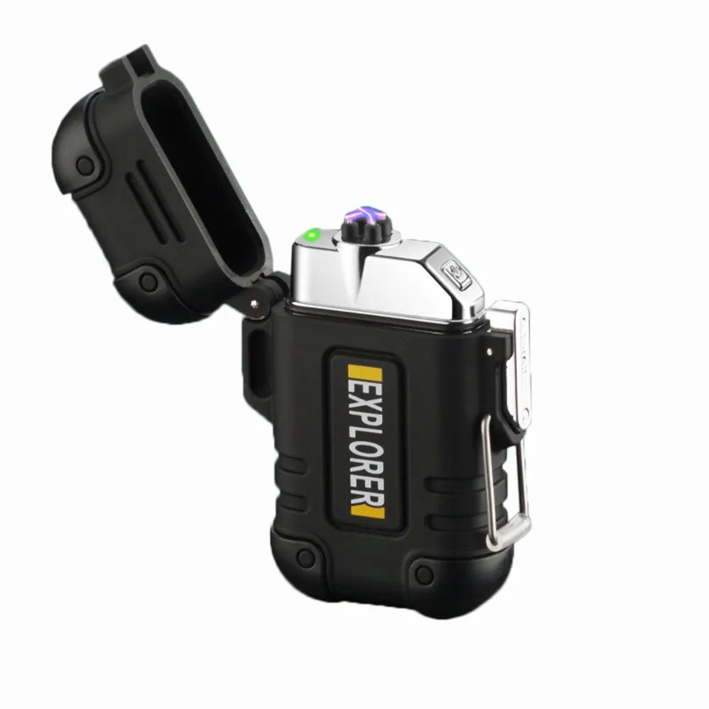 Waterproof USB Charging Electric Lighter Dual Arc Lighter Flameless Plasma Lighter Outdoor Hiking Camping Smoking Accessories - Chic Cart