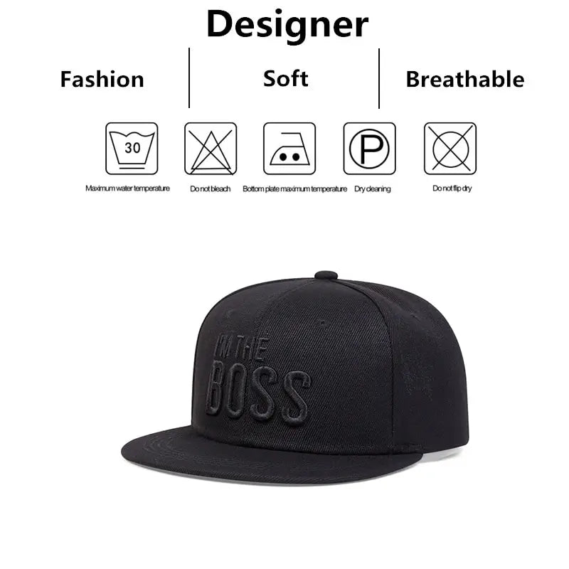 Unisex I 'M THE BOSS Letter Embroidery Hip - hop Hats Outdoor Adjustable Casual Baseball Caps Sunscreen Hat - Chic Cart