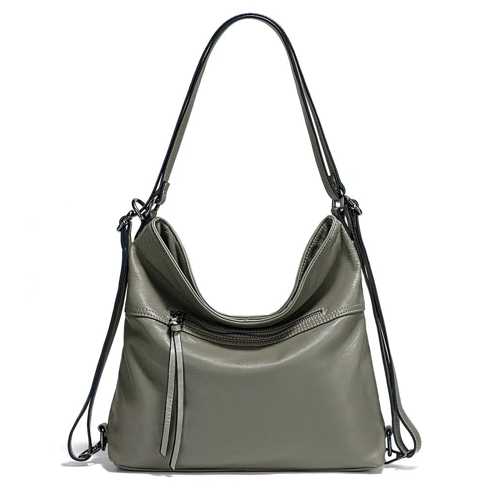 Zency Fashion Women Shoulder Bag 100% Genuine Leather Large Capacity Designer Handbag Hobo Bag Backpack Transformer Bag Sac Main - Chic Cart