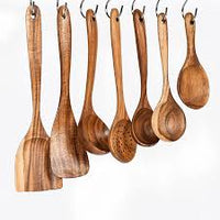 YWDL Natural Teak Cooking Spoon Scoop Kitchen Wooden Spatula Non-stick Utensils Set For Cooking With Hanging Hooks Cookware Tool - Chic Cart 